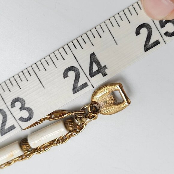 Vintage Gold White Acrylic Multi-Strand Necklace With Tassel Pendant - Picture 7 of 7